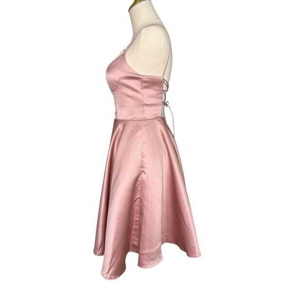 Stacees Women’s 0 A-Line Satin Homecoming Dress with Pockets Wisteria Pink NEW - Picture 5 of 10